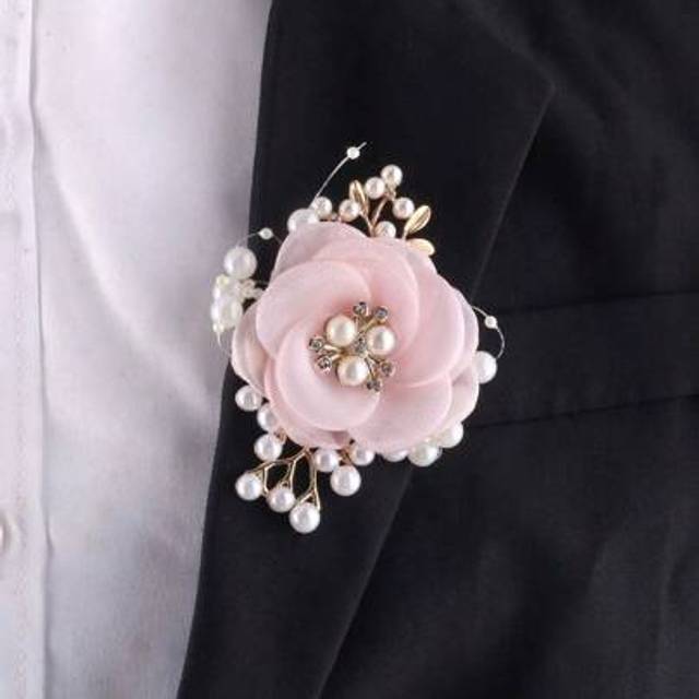 SHEIN 1pc Unisex Pink Camellia Flower Brooch, Korean Style Wedding Bride/Groom/Parents/Groomsmen Boutonniere, Simple Artificial Flower Bridesmaid Corsage, S