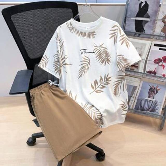 SHEIN 2pcs Set Teen Boy&#39;s Tropical Print Tee & Drawstring Waist Shorts;Spring Wear; Teen Boys&#39; Clothing; Teen Boy&#39; Jackets, Spring Back To School