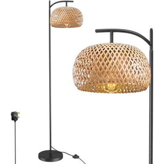 SHEIN Farmhouse Standing Lamp,  Natural Paper String Lampshade Shade, Rustic Standing Floor Lamps With Foot Switch, For Living Room, Bedroom, Office (Bulb N