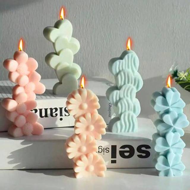 SHEIN Stacks Of Love Sun Flower Silicone Candle Mold DIY Four Leaf Clover Daisy Candle Making Soap Resin Mold Gifts Craft Home Decor