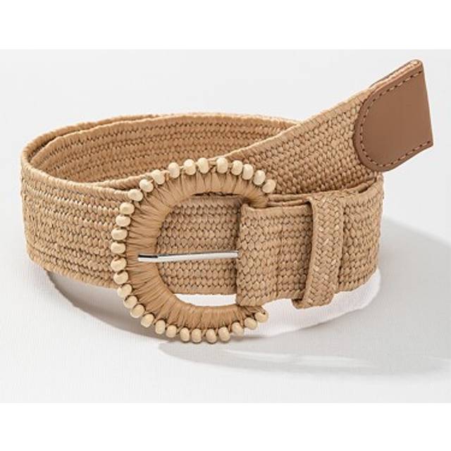 SHEIN D-Shape Wooden Bead Buckle Elastic Woven Belt