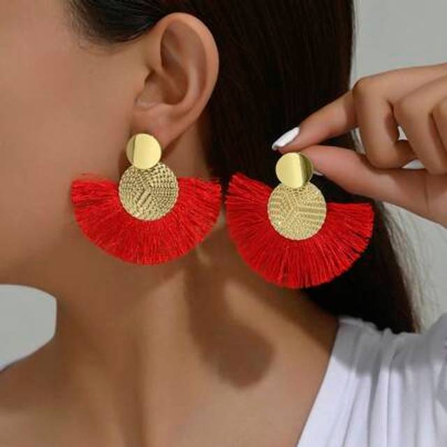 SHEIN 1pair Metallic Tassel Earrings Suitable For Daily Wear