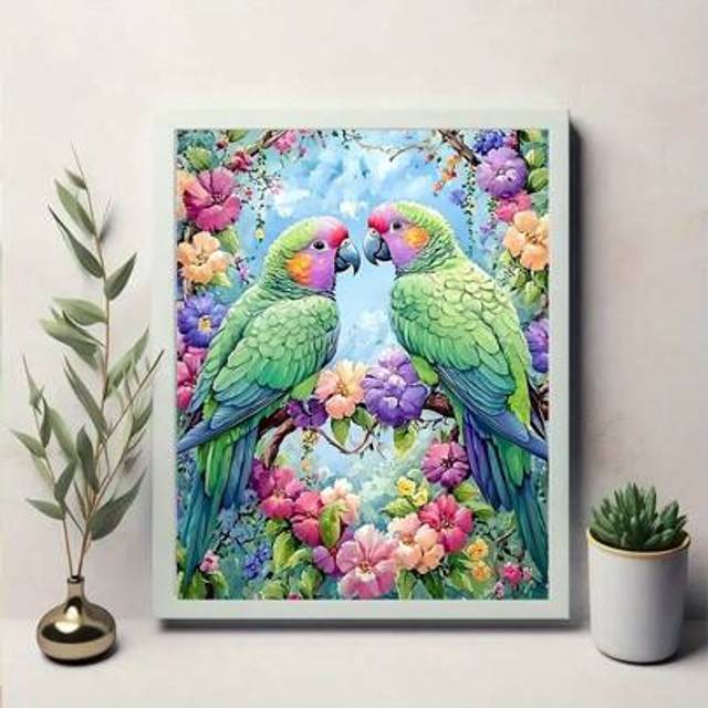 SHEIN 1pc Diamond Art Kit, Parrot Pattern 5D Diamond Painting Cross Stitch Kit, Gift Diamond Embroidery Mosaic, Suitable For Adult Beginners, Creative Stres