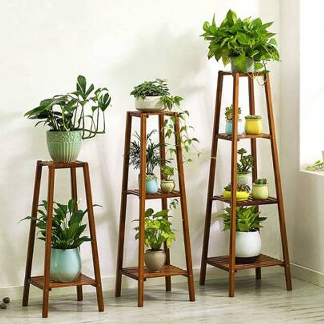 SHEIN Living And Home Vintage Tiered Plant Stand - Solid Wood Display Shelf With Slatted Design (60cm/100cm/120cm Rustic Brown)