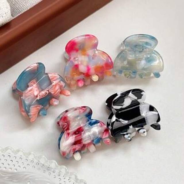 SHEIN 5pcs Luxury Acetate Hair Claw Clip Hair Claws Side Bang Barrettes Minimalist Hair Accessories For Women & Teens Summer