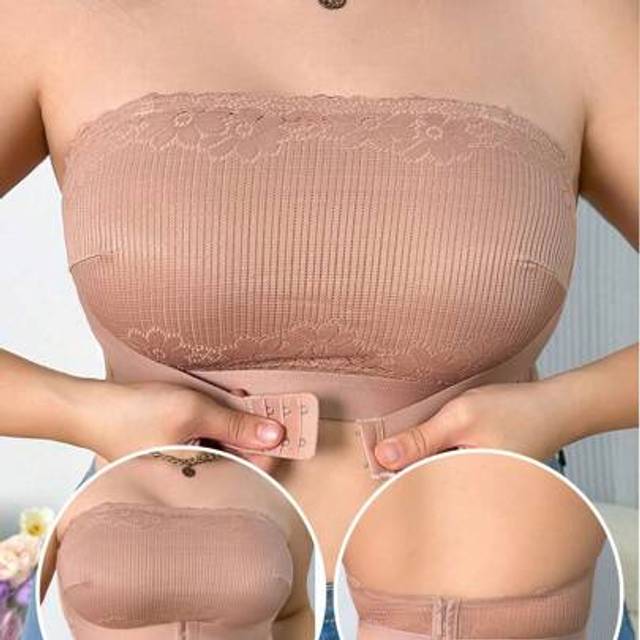 SHEIN Front Closure Lace Patchwork Strapless Wireless Comfort Bra For Women