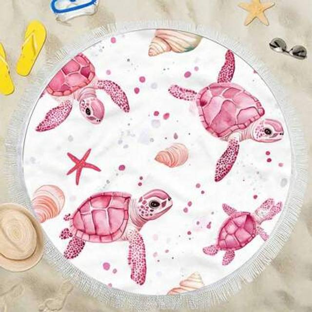 SHEIN 1pc Extra Large Turtle Graphic Beach Blanket, Round Beach Towel, Home Decor, Suitable For Beach, Pool, Camping And Travel, Extremely Soft