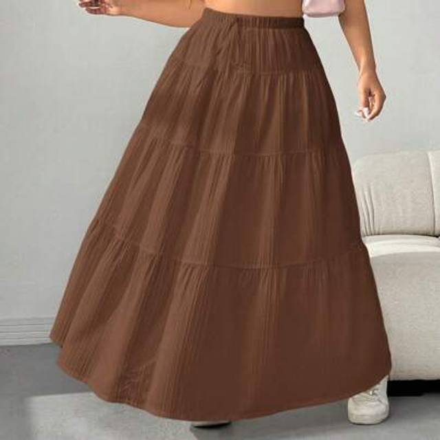 SHEIN Plus Size Women&#39;s Casual Drawstring Waist Ruffle Hem Skirt, Summer