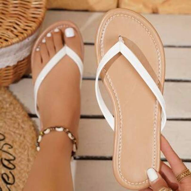SHEIN Plus Size Women Thong Sandals, Flat Beach Resort Casual Flip Flops