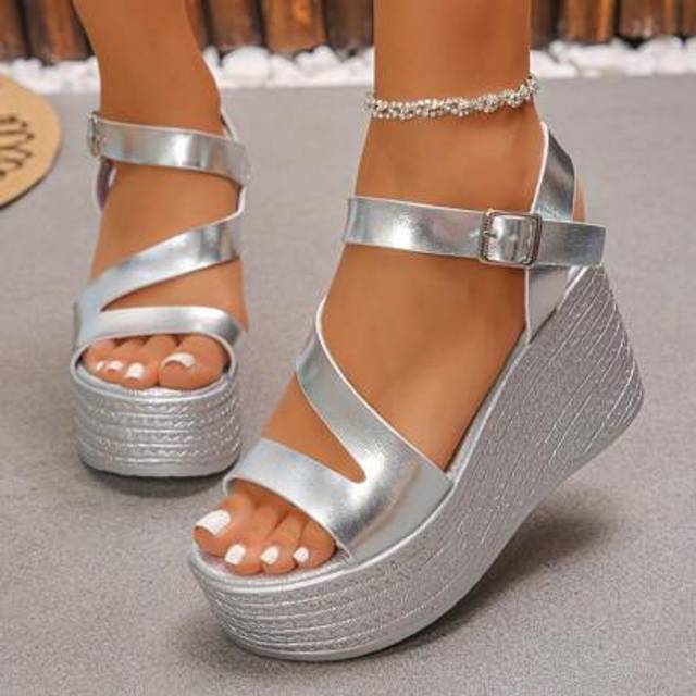 SHEIN [2025 Hot Selling] Women&#39;s Thick Sole Peep-Toe Sandals, Summer Platform Strap High Heels 35-43, Non-Slip Stiletto, Lightweight & Breathable