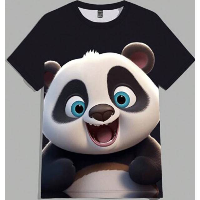 SHEIN Plus Size Men Crew Neck Short Sleeve Funny Panda Print Casual T-Shirt, For Going Out