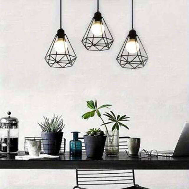 SHEIN Vintage Birdcage Lampshade Retro DIY Black Lampshade Metal Wire Cage Lamp Shade Industrial Geometric Ceiling Pendant Light Shade For Wall Light Kitche