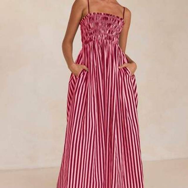 SHEIN Women Slip Sleeveless Dress Summer Vertical Stripe Print A-Line Party Dress For Vacation Cocktail Beach Streetwear