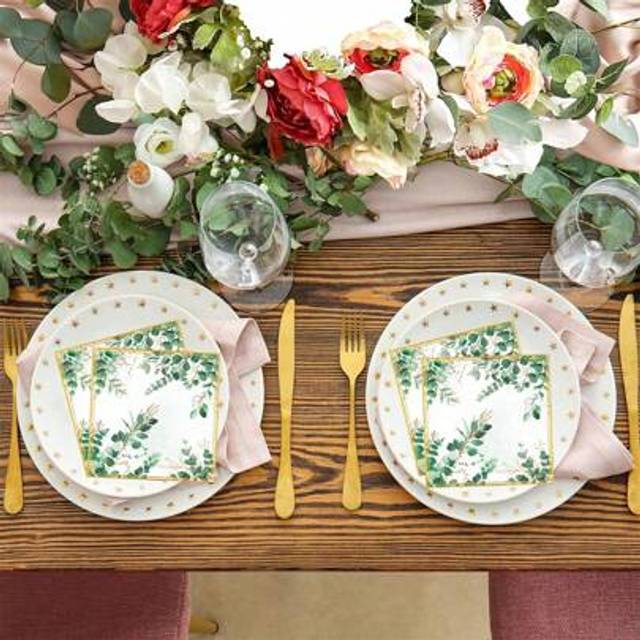SHEIN Eucalyptus Napkins Sage Green Disposable Eucalyptus Leaf Paper Napkin Green Leaves Guest Towels Cocktail Napkins Greenery Paper For Birthday Wedding E