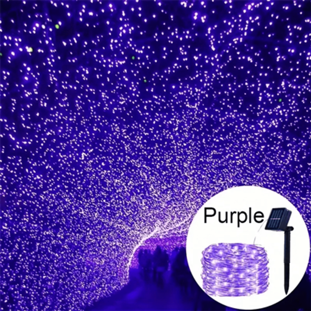 SHEIN 1pc 50/100/200/300LED Solar String Lights Outdoor Waterproof, 8 Modes Copper Wire LED Light String, Holiday Party Garden Decoration Light