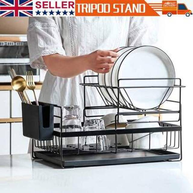 SHEIN Dish Drainer 2 Tier Kitchen Sink Metal Wire Cutlery Draining Holder Plate Rack