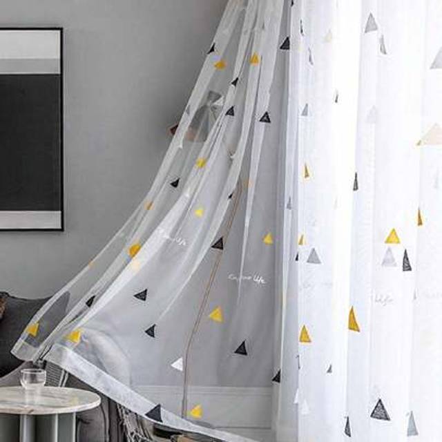 SHEIN 1pc Scandinavian Luxury Modern Triangle Embroidered Sheer Curtain, Rod Pocket