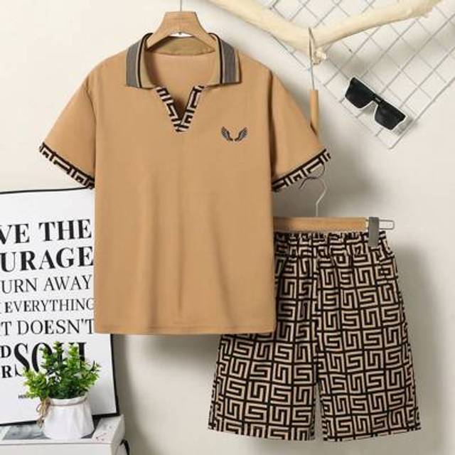 SHEIN 2pcs Teenage Boys&#39; Casual Vintage-Style Shirt And Shorts Set, Fashionable Outfit For Spring & Summer Daily Wear & Activities