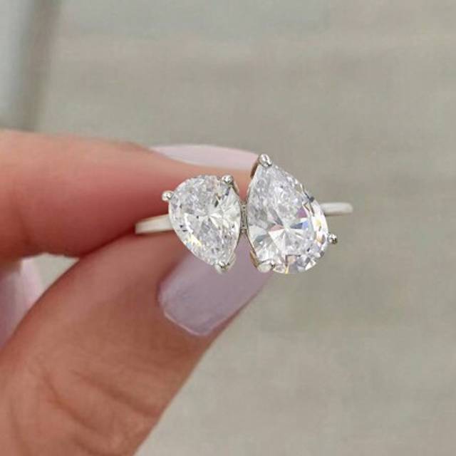 SHEIN 1pc 925 Sterling Silver Personalised Fashion Double Teardrop Diamond Ring Zirconia Ring For Ladies Jewelry Fine Jewelry Gift For Women Dating