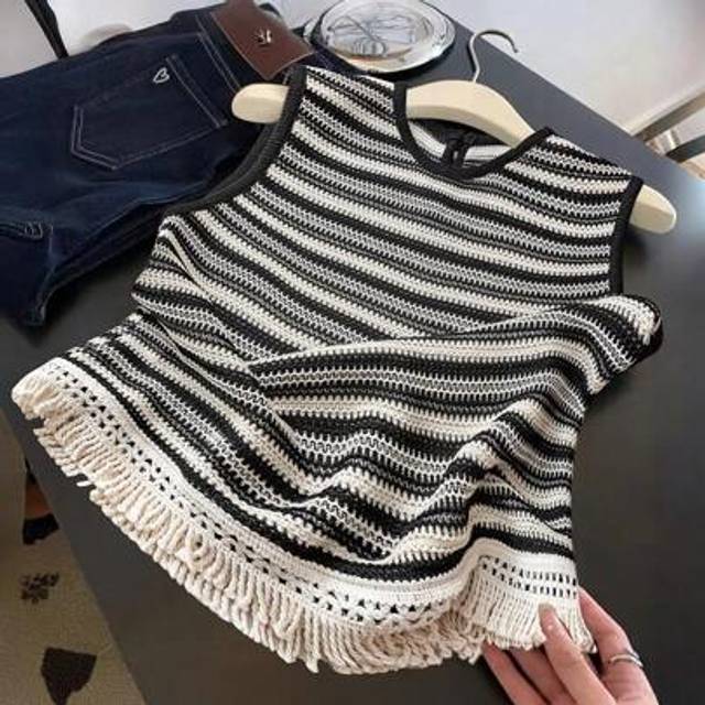 SHEIN Women&#39;s Summer New Style Vacation Crochet Tassel Sleeveless Top