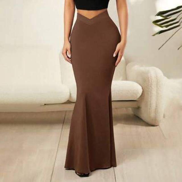 SHEIN Summer Solid Color Asymmetrical Hem Midi Skirt
