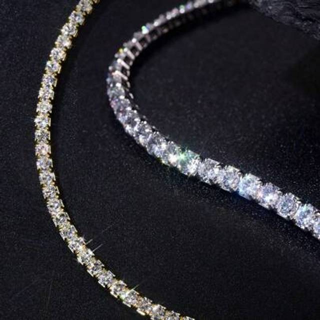 SHEIN 1 Pc 2mm Top Hip Hop Four Claw Moissanite Diamond Tennis Chain Necklace, Adjustable Collarbone Necklace (S925&925 Sterling Silver), Sparkling Light, L
