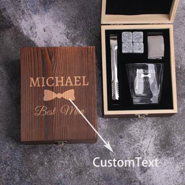 SHEIN Custom Whiskey Stone Set, Personalized Groomsmen Gifts, Whiskey Glass For Groomsman, Whiskey Glass With Wooden Box, Father&#39;s Day Gift, Boyfriend Gift,