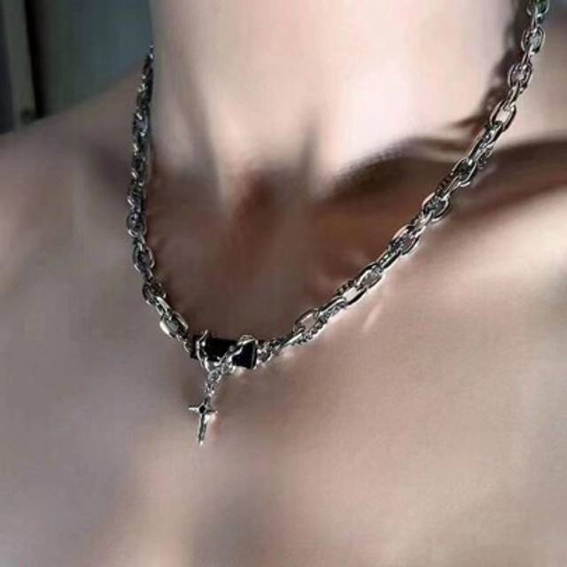SHEIN 1pc Minimalist Design High-End Rap Black Onyx Layered Necklace, Choker For Men, Versatile Gift For Christmas, New Year, Valentine&#39;s Day