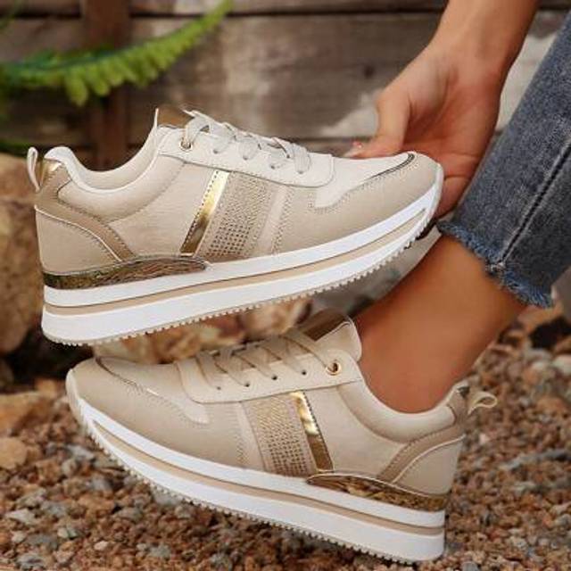 DareSee Fashion Comfy Slip-On Anti-Skid Women Platform Sneakers With Rhinestone, Lightweight Casual Color-Blocking Wedge Shoes, Breathable PU Mesh Fabric Rhin