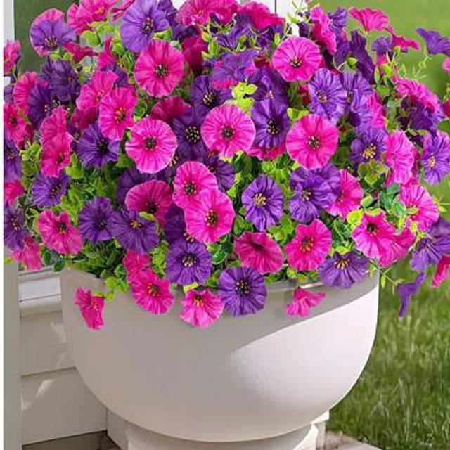 SHEIN 4 Pieces - Bright Multicolor Artificial Plant Flowers Outdoor Spring/Summer Decor, Fake Pink Silk Daisies Eucalyptus Realistic UV Resistant, Suitable