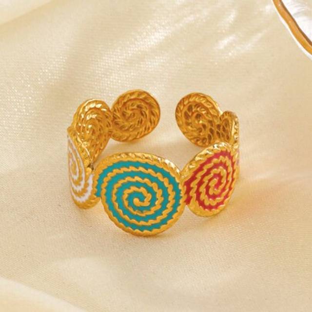 SHEIN 1pc Stainless Steel 18K Gold-Plated Fashion Spiral Design Colorful Ring, Suitable For Women Traveling And Vacationing
