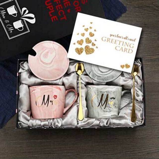 SHEIN Elegant His & Hers Marble Coffee Mugs - 12oz Wedding Gifts For Bride & Groom, Bridal Shower, Anniversary Presents - Ceramic Couples Cups For Married P