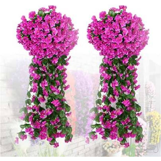SHEIN 1bunch, 85cm/33.5inch Fake Violet Hanging Flowers, Artificial Decor Petal Silk Violet Simulation Hanging Plant, Faux Hanging Royal Violets Hanging Pur