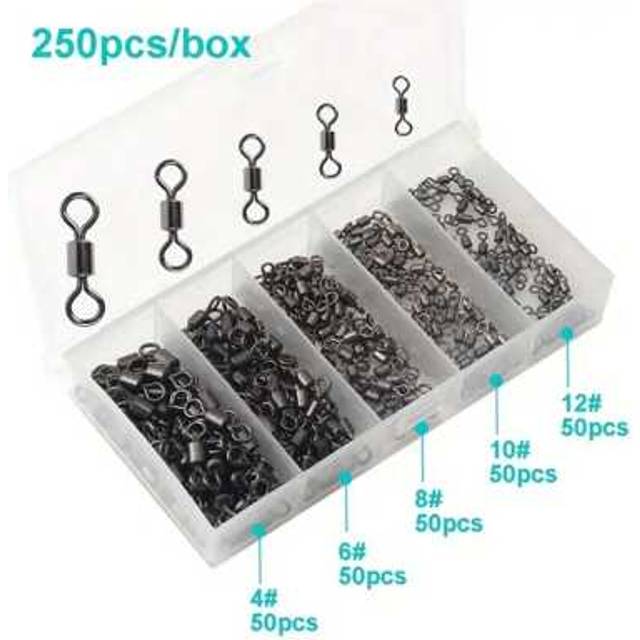 SHEIN 250pcs/Box 5 Sizes Fishing Swivel Snap Clips, American Style Swivels Connectors Fishing Tackle Accessories