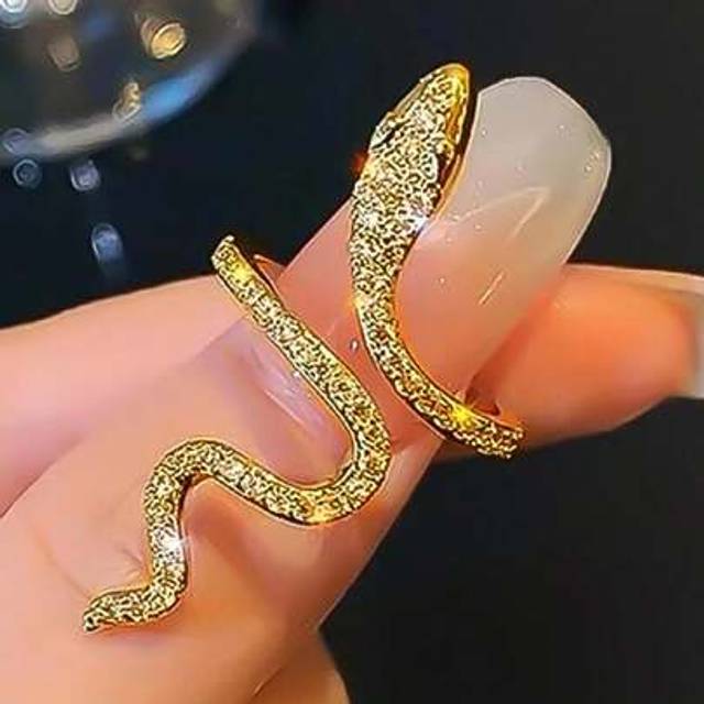 SHEIN Gothic Shining Snake Ring Inlaid Zirconia Adjustable Cuff Ring Unique Jewelry For Men And Women Special Party Decor