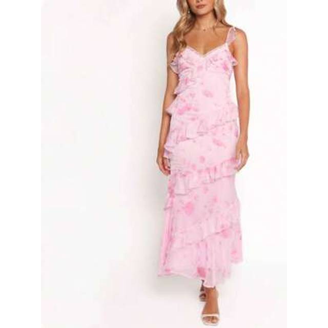 SHEIN Women Y2k Boho Maxi Dress Floral Lace Sheer Tiered Flowy Cami Long Dress 2025 Summer Smocked Beach Sundress