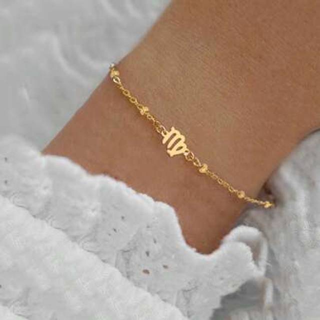 SHEIN 1pc Classic Simple Zodiac Stainless Steel Bead Chain Gold Color Bracelet For Women