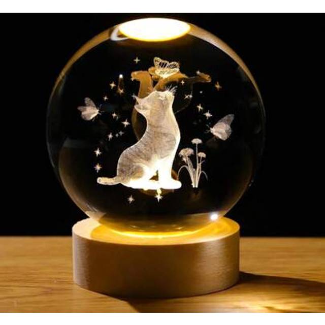 SHEIN 1PC Cat Gifts For Women, 3D Cat Figurines Crystal Ball, 60mm(2.36in) Crystal Ball Cat, Glass Sphere Gifts For Mom Wife Girlfriend, Home Office Decor B