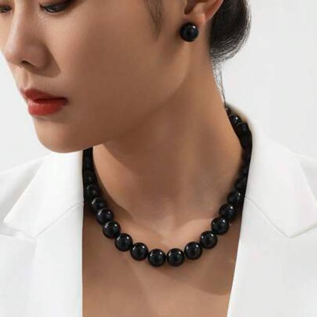 SHEIN 1 Set Luxury Retro Faux Pearl Beaded Earrings And Necklace Jewelry Set For Women, Suitable For Balls And Parties
