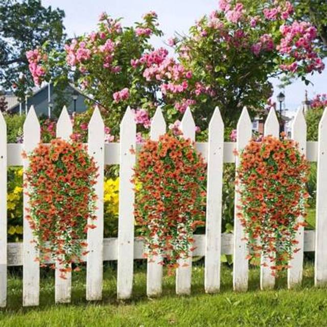 SHEIN 2Pcs Artificial Fake Hanging Basket Plants Silk Flowers Vine Home Outdoor Decor
