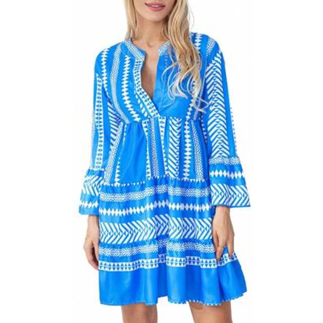 SHEIN Women Flowy Dress Casual Contrast Color Loose V Neck Long Sleeve Party Dress For Beach Cocktail Club Streetwear