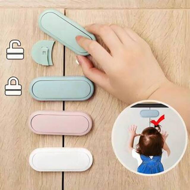 SHEIN Child Safety Lock, No Drill Fridge Freezer Cabinet Door Lock, Finger Pinch Protection For Baby & Toddlerbaby Shower Family Decorations Gifts, Pack Pro