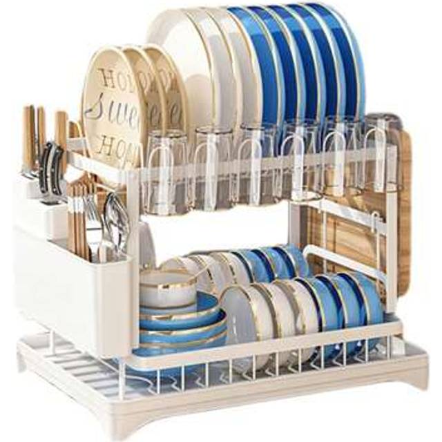 SHEIN 2-Tier Carbon Steel Dish Plate Bowl Cup Rack Drying Drainer Storage Drip Tray Cutlery Holder Kitchen, 42*30*29cm