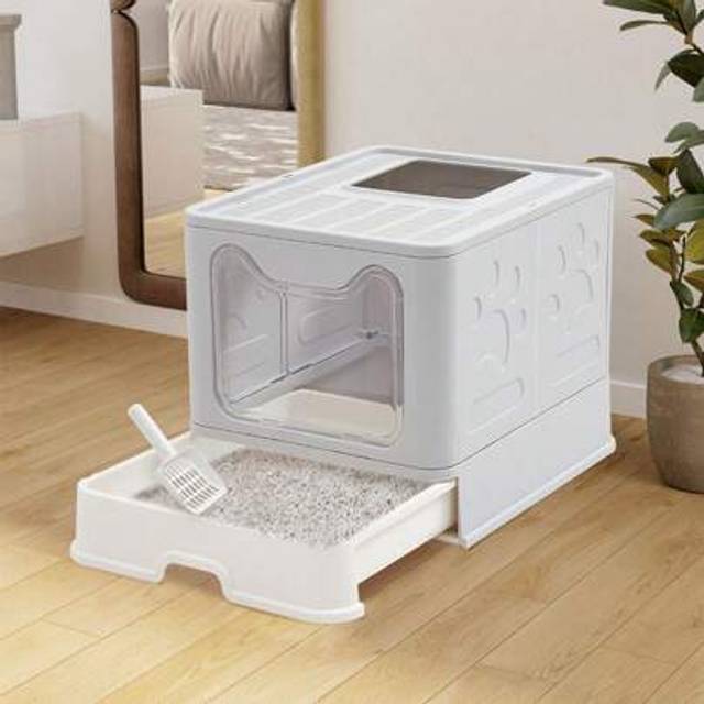 SHEIN Living And Home Top Entry Plastic Folding Cat Litter Box,Convenient Cat Litter Tray,Cat Litter Pan, Enclosed Splash-Proof And Leak-Proof Cat Potty Pan