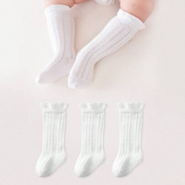 SHEIN 3 Pairs Vertical Cable Knit Mid-Calf White Socks, Versatile School Socks, Fashionable All Season Socks, Casual Girl Kid Socks, Elegant Princess Socks