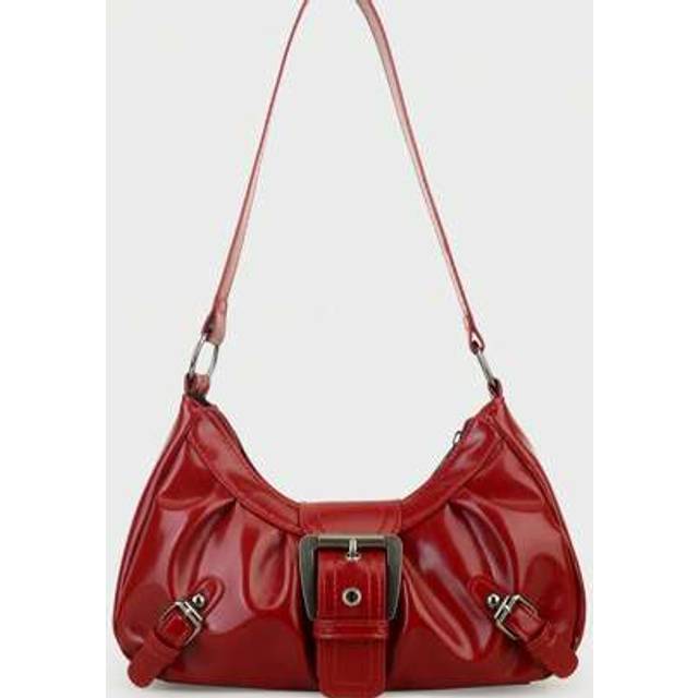 SHEIN 1pc Vintage Wine Red Patent Leather Y2K Gothic Style Shoulder Bag With Rivet Decoration For Women, Suitable For Daily Use And Travel, Tready Crescent