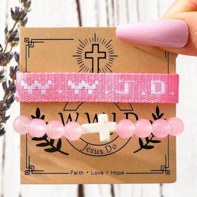 SHEIN 2pcs WWJD Bracelet What Would Jesus Do Embroideried Handmade Beads Cross Bracelets Inspirational Christian Jewelry Unisex Sports Wristband ï»¿