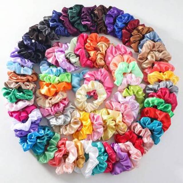 SHEIN 30 Pcs Random Color Satin Scrunchies Hair Ties For Girls, Elastic Hair Bands With Colorful Ribbons, Ponytail Holders For Daily Use