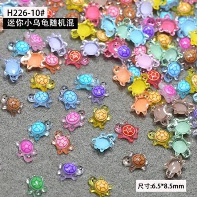 SHEIN 20pcs Mini Turtle Cartoon Nail Art Accessories Mixed Colors Cute Night Light Turtle Resin Rhinestones Nails Charm Decorations DIY