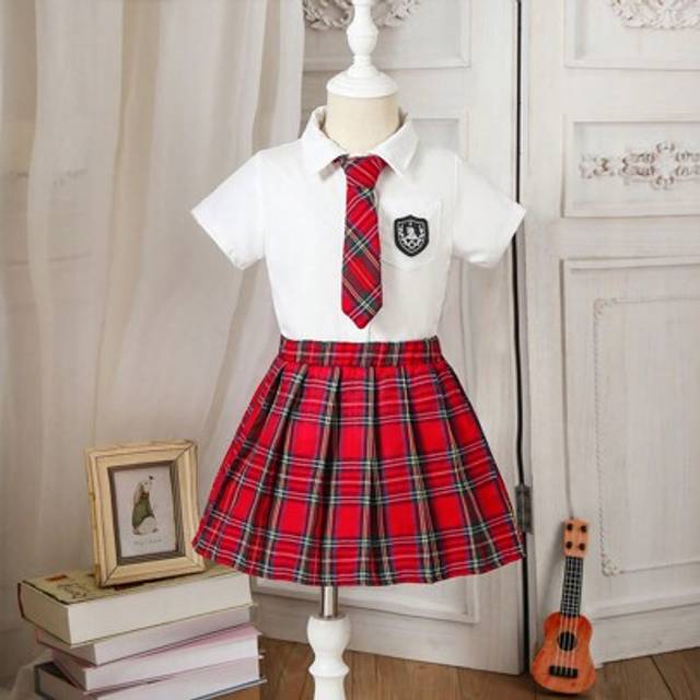 SHEIN 2pcs Young Girl Casual Shirt And Plaid Skirt Outfit, Back-To-School Season